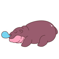 Pygmy Hippo Sleeping Cartoon Character Hand Drawn Illustration