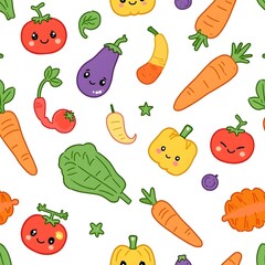 Cute seamless pattern with garden vegetables like carrots