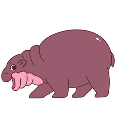 Pygmy Hippo Cartoon Character Hand Drawn Illustration