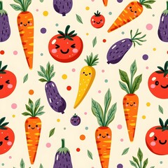 Cute seamless pattern with garden vegetables like carrots