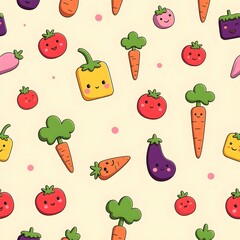 Cute seamless pattern with garden vegetables like carrots