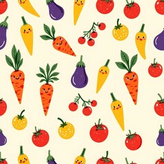 Cute seamless pattern with garden vegetables like carrots