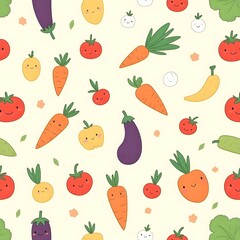 Cute seamless pattern with garden vegetables like carrots