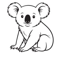 Vector drawing of a koala in black and white, with strong black outlines enhancing its soft features in a modern graphic style.

