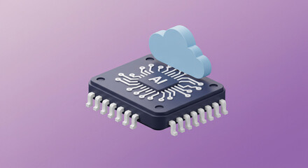 Cloud Computing and AI Integration Isometric Illustration of AI Chip and Cloud