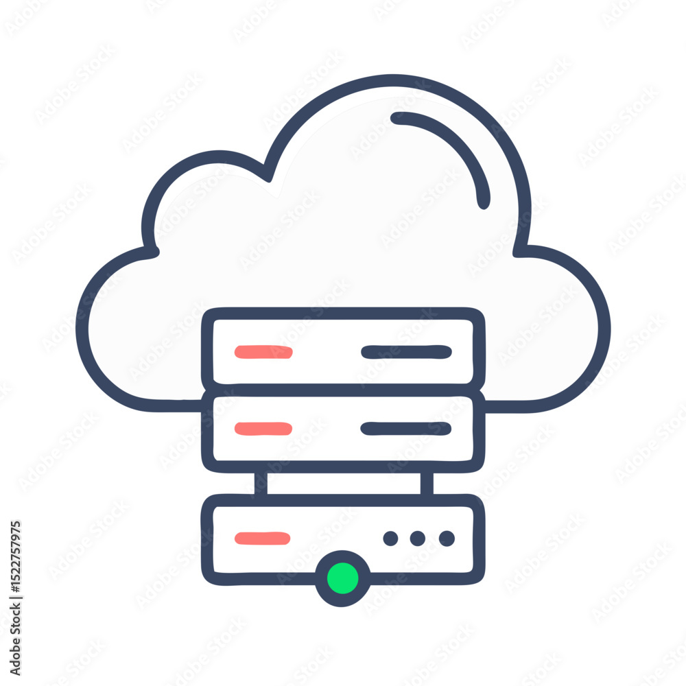 Poster cloud server storage system with data processing icons in vector style