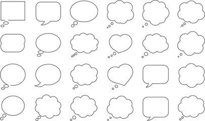 Speech and thought bubble outline icon collection isolated on transparent background

