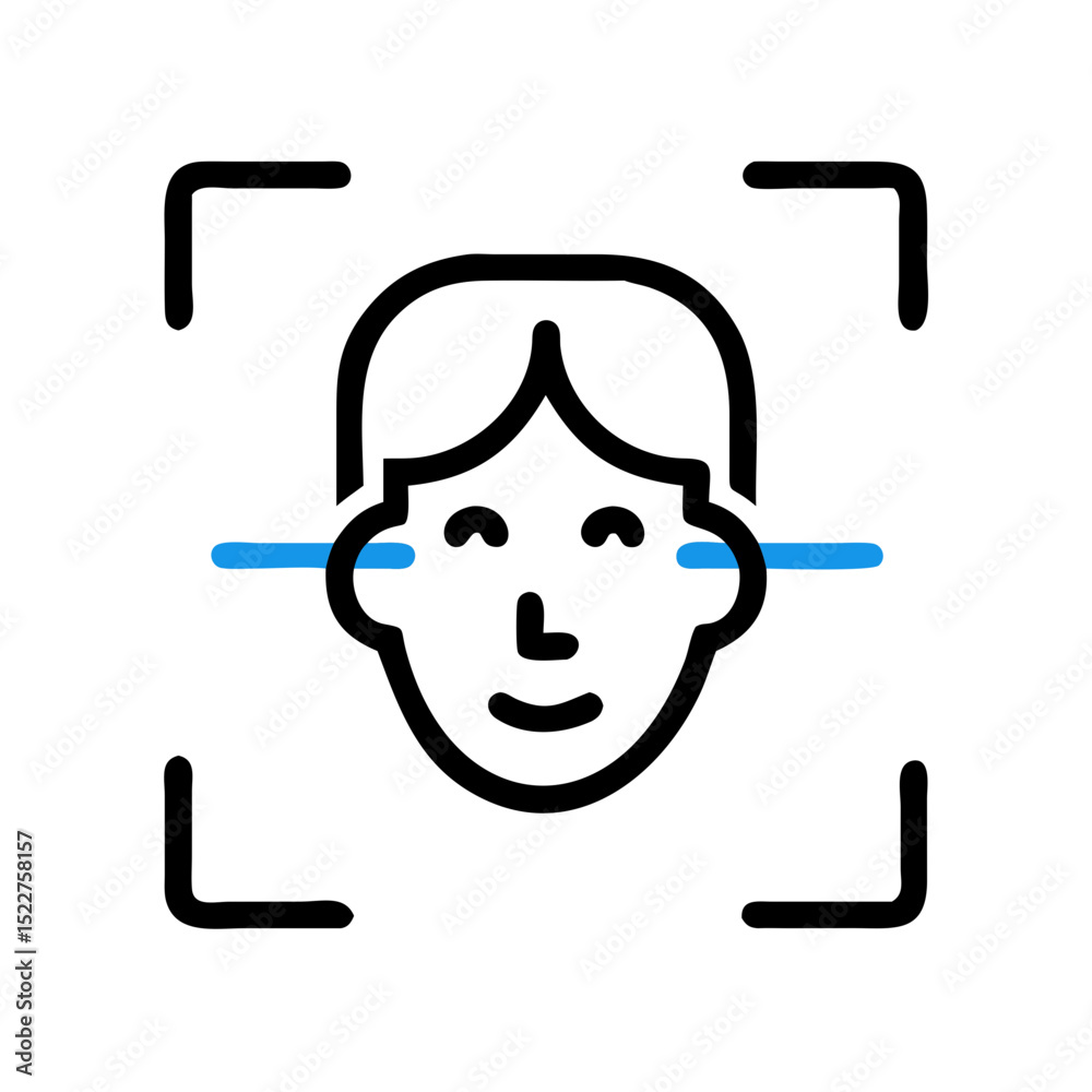 Poster facial recognition icon with smiling character in a square frame
