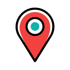 Red location pin icon with circular center in minimalist style  
