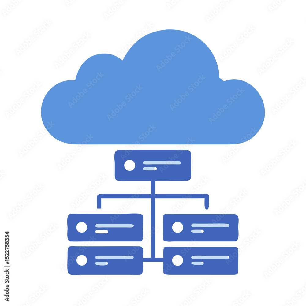 Poster cloud computing network structure with servers and data flow diagram