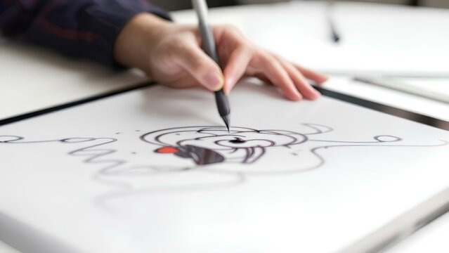 Person drawing digitally Learning New Skills Online with a pen tablet and stylus