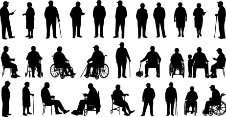 elderly silhouettes, vector set of elderly silhouettes
