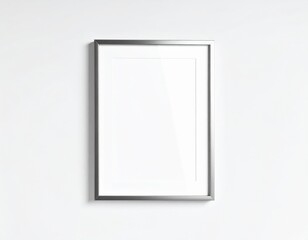 Minimalist silver frame with white matte on textured white wall portrait orientation