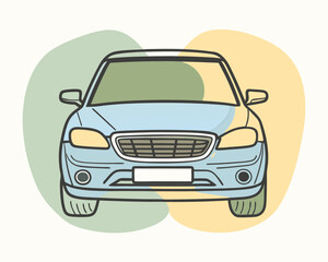 Illustration of a blue car with a stylized design featuring soft pastel colors and a hand drawn aesthetic perfect for automotive or transportation themes