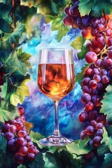 glass of wine on a wooden barrel. selective focus. Generative AI,