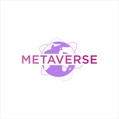 Futuristic Metaverse Logo Design with Digital Globe and Neon Light Effect for Virtual Reality Network Technology or Online Communication and Gaming Company Branding