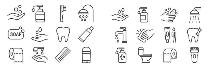 Cleanliness icons for personal care and hygiene practices in everyday life