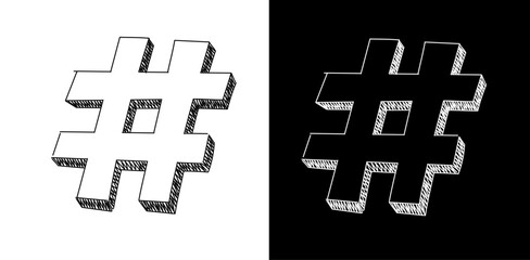 Doodle hashtag icon in line. Hand drawn hashtag symbol. Hashtag for promotion in sketch style.
