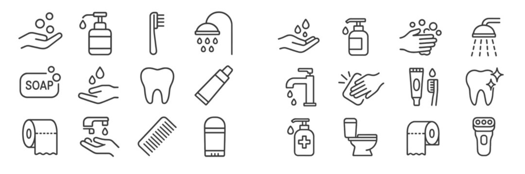 Cleanliness icons for personal care and hygiene practices in everyday life