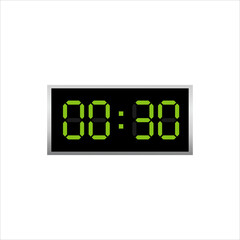 Digital Clock Logo Design with 00 30 Time. half past one am LED display vector