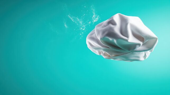 A chef hat elegantly floating in an aqua background, capturing the essence of culinary creativity and inspiration, symbolizing passion for cooking and the art of gastronomy.