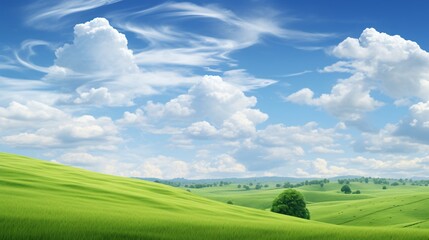 Rolling Green Fields with Scattered Clouds