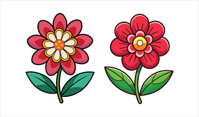 Two cute cartoon flowers red and green