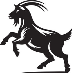 Bold Goat Silhouette: A striking black silhouette of a goat rearing up on its hind legs, embodying strength and resilience against a clean background.