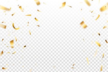 gold confetti and ribbons falling vector illustration for celebration birthday party