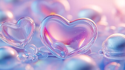 Shiny Glass Hearts in Soft Pastel Light