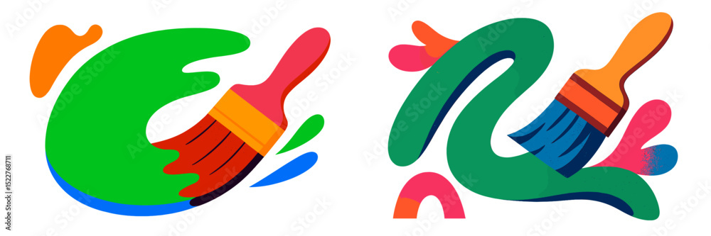 Poster brush strokes showcase vibrant colors and dynamic shapes in creative art design