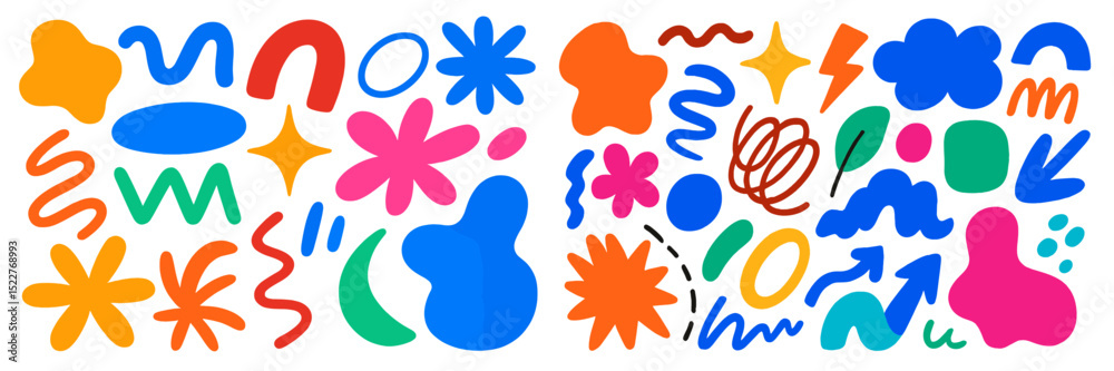 Poster Colorful abstract shapes and patterns create a vibrant composition for artistic expression in a playful design