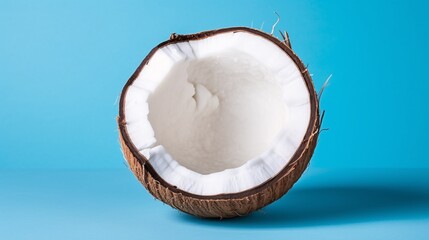 Opened Coconut on Blue Background