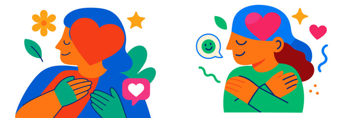 Naklejka premium Embracing self-love and positivity in vibrant illustrations during a sunny day