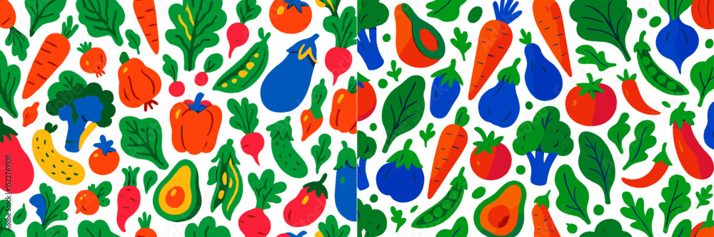 Poster colorful assortment of vegetables and fruits arranged in a playful pattern for artistic display and 
