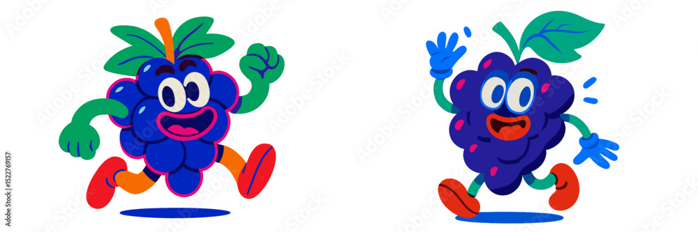 Aufkleber Colorful cartoon characters of grapes playing and having fun in a cheerful setting, bringing joy and excitement to the viewer