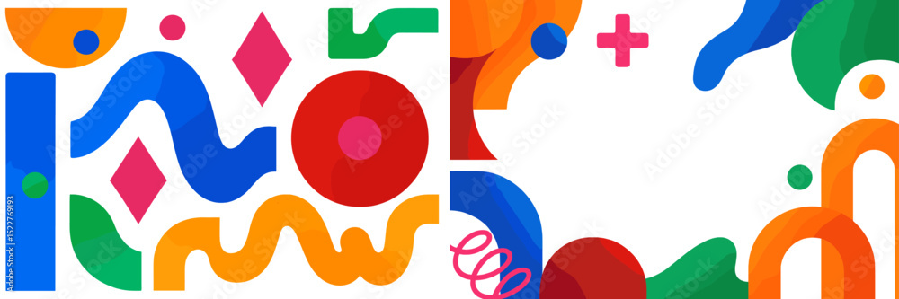 Poster Vibrant abstract shapes and colors create a lively visual display in a modern art setting