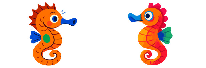 Fototapeta premium Colorful seahorses swimming together in an animated setting with bright details and cheerful expressions