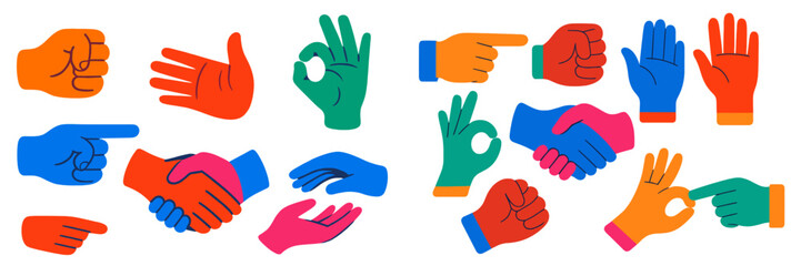 Obraz premium Variety of colorful hand gestures and signs representing different expressions and interactions