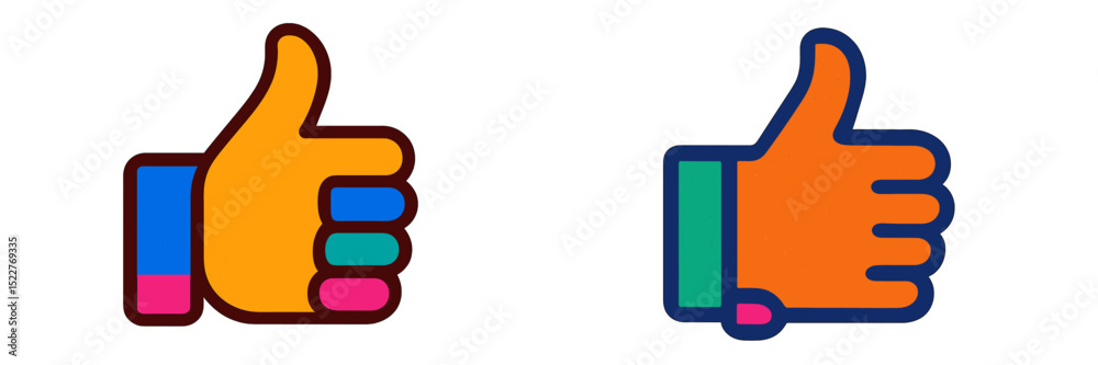Poster colorful thumbs up icons representing positivity and approval in a digital context, suitable for soc