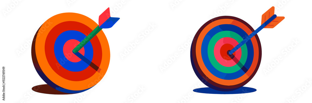 Poster Colorful dartboards with arrows hitting the target in a vibrant design