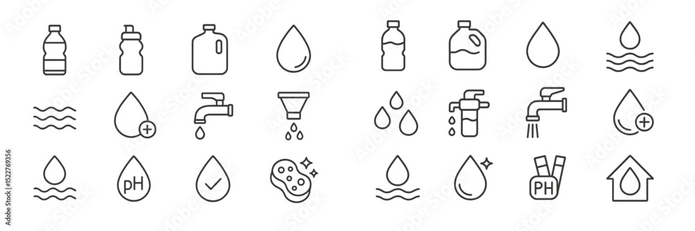 Poster variety of water-related icons showcasing different containers and activities related to water usage