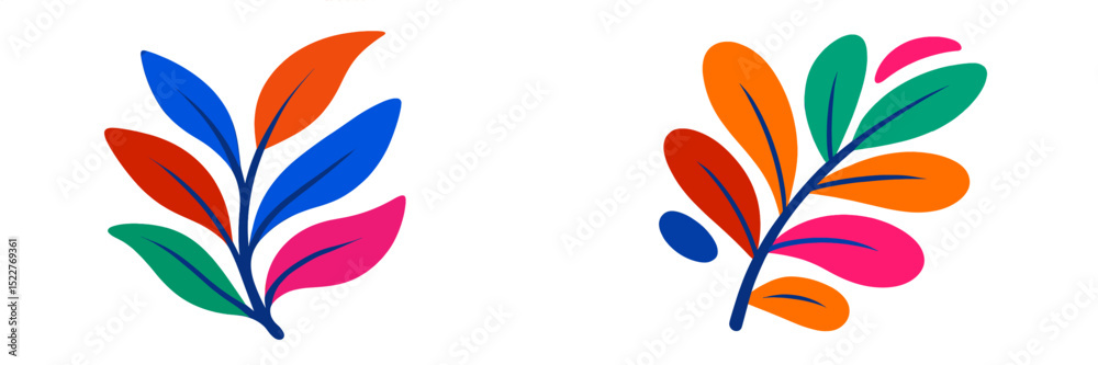 Poster Colorful abstract leaf designs showcasing vibrant shapes and patterns for creative projects