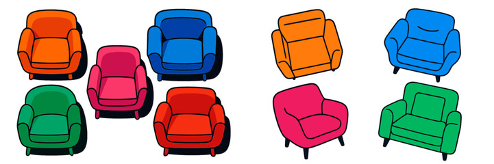 Obraz premium Colorful armchair collection displayed in a vibrant layout for interior design inspiration