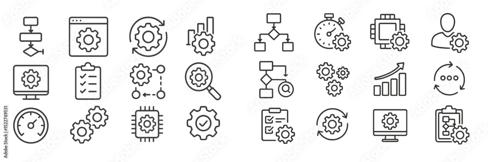 Leinwandbilder a collection of icons illustrating tools and concepts related to project management, monitoring, and