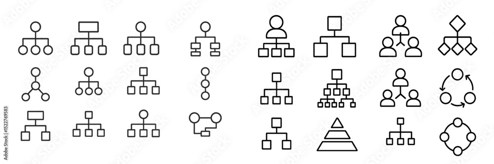 Poster various organizational chart designs for business and project management in a minimalistic style