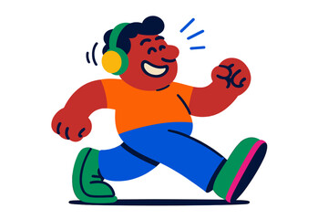 Happy person enjoying music while walking outdoors with vibrant colors on a sunny day