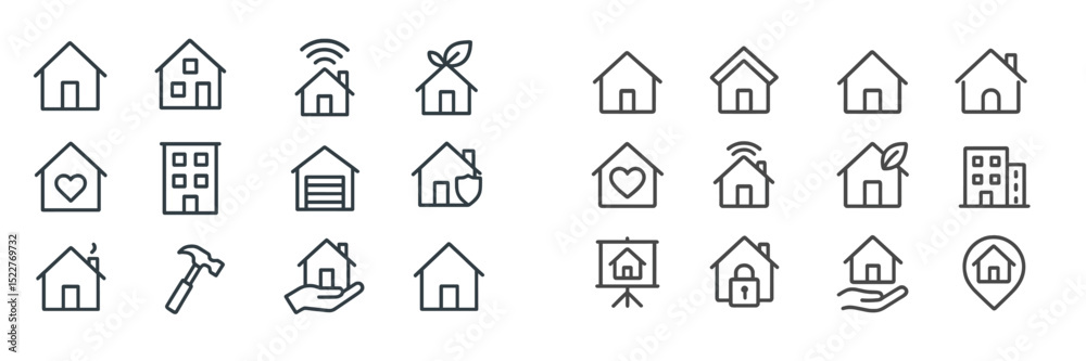 Aufkleber collection of house icons showcasing various home features and services in a minimalist style