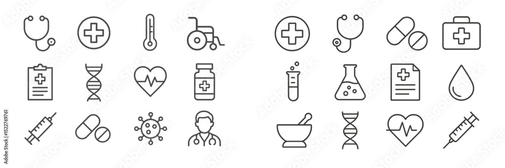 Aufkleber healthcare icons representing various medical concepts and services in a simple, clear design suitab