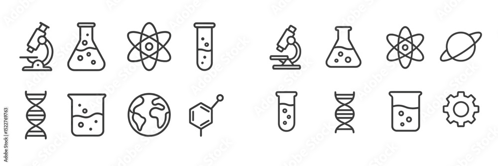 Poster scientific symbols and icons representing various disciplines in a sleek, modern design suitable for